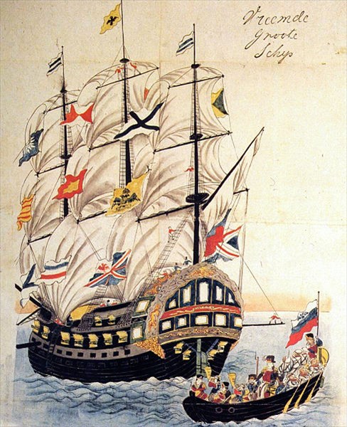 на фото: Фрегат "Паллада" в порту Нагасаки в 1854