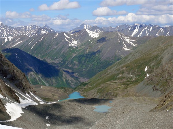 на фото: Панорамный вид с ледника Западный в сторону Кучерлинского ущелья