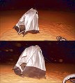 Палатка держится на якоре - закопанном в песок шлеме